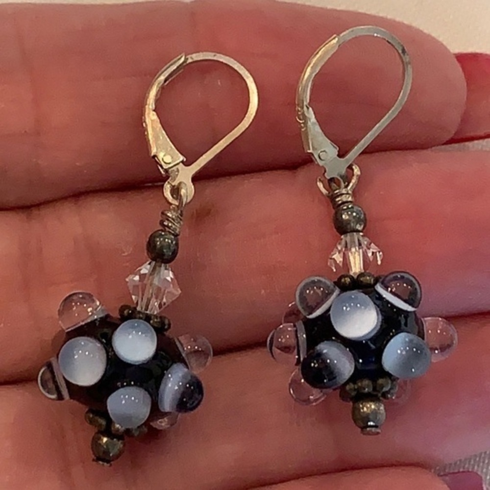 💐5/25 art glass disco ball dangle drop earrings